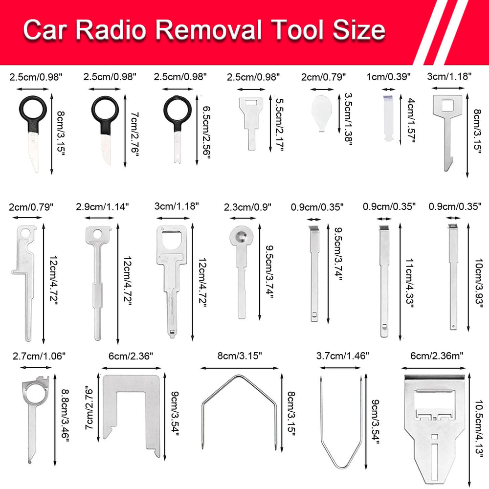 YIENAKFUN stereo removal keys arranged for universal fit around the dash.