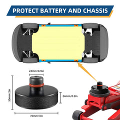 Yieokei jack pads installed into Tesla jack hole for stable lift.