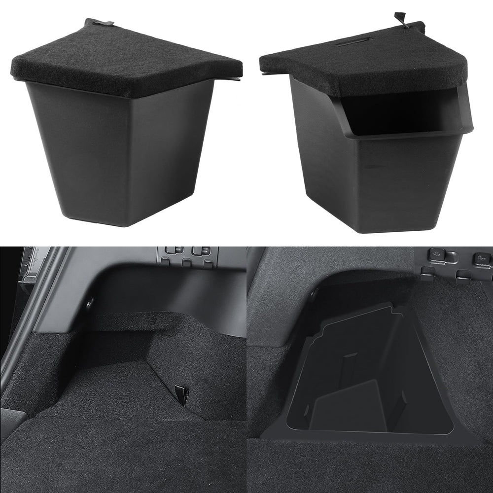 Yieokei trunk bin with lid in Tesla Model Y Juniper for neat storage.
