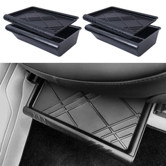 Yieokei under-seat storage box for Tesla Model Y, front view, keeps essentials organized.