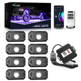YiLaie RGB rock lights illuminate your vehicle's side glow for enhanced night visibility.