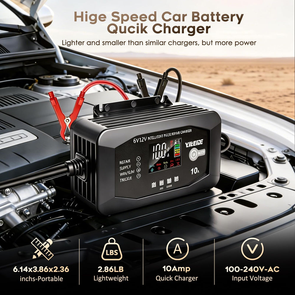 YILEIDE 10A charger battery maintainer supports regular vehicle maintenance.