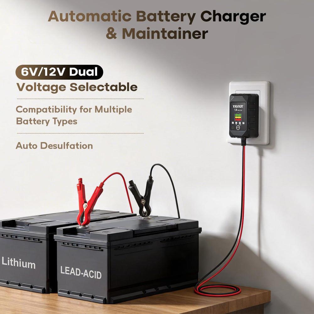 YILEIDE 1A smart charger compact design fits tight spaces.