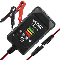 YILEIDE 1A smart battery charger front view showcases compact, portable design.