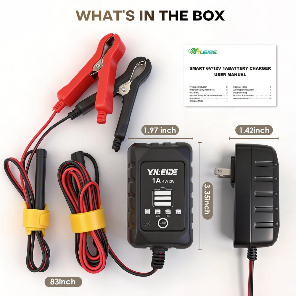 YILEIDE 1A charger is compatible with cars, motorcycles, boats, and more.