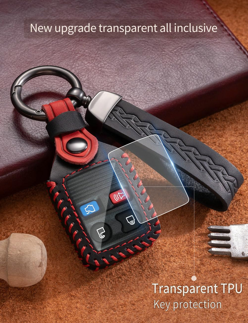Stitching detail on YINEOR fob cover demonstrates craftsmanship and durability.