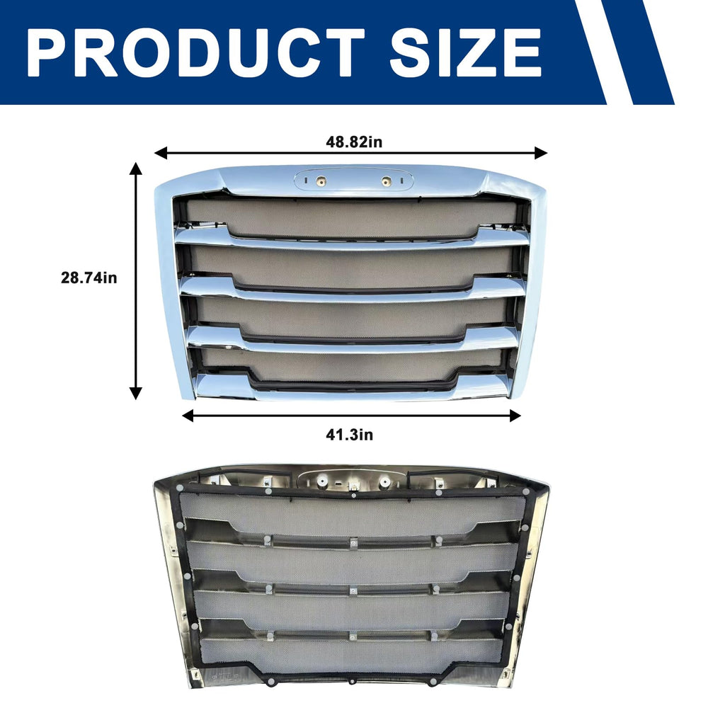 Yingtour chrome front bumper grille on Cascadia for rugged look and protection