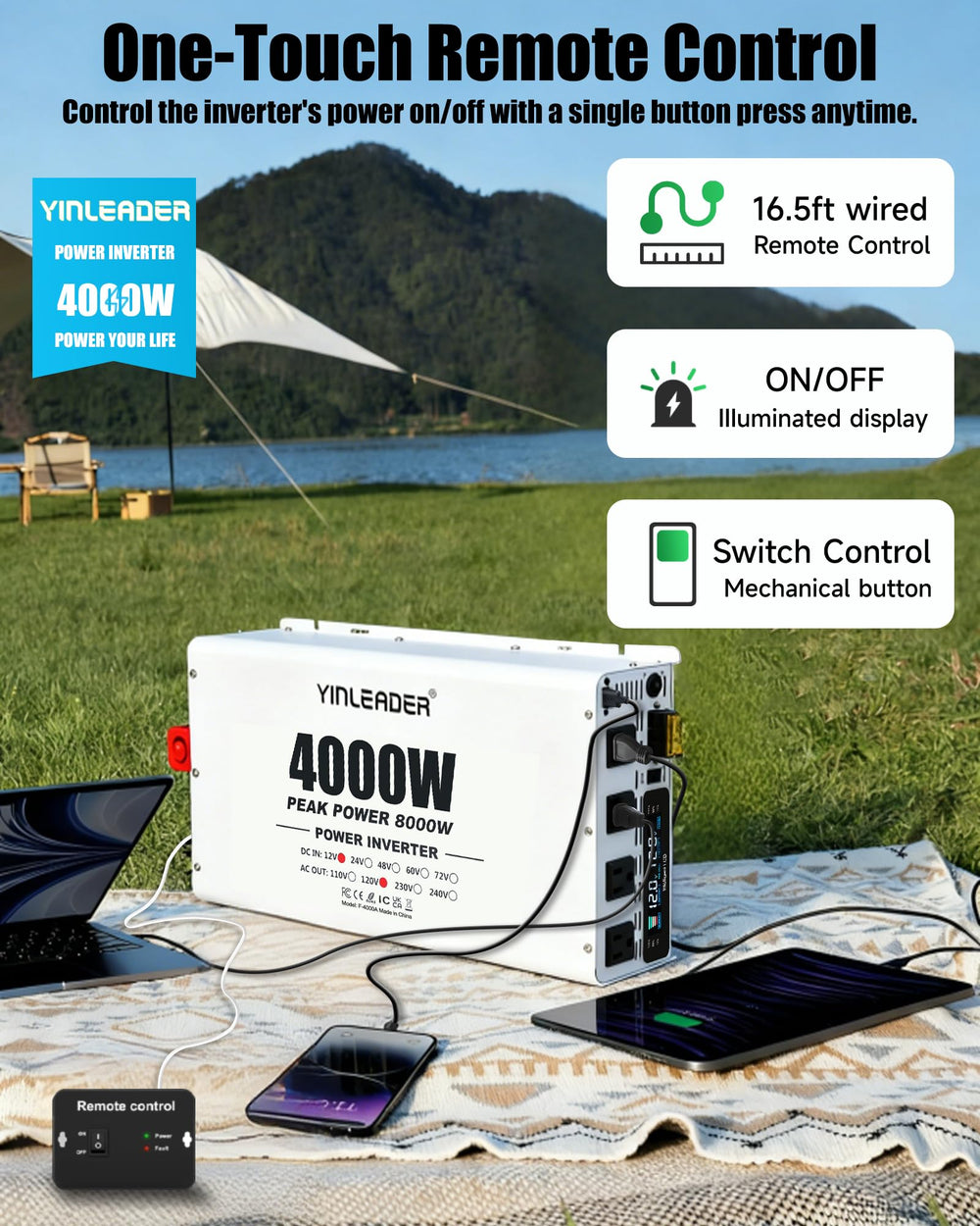 Yinleader inverter outlets and USB port for versatile device connections