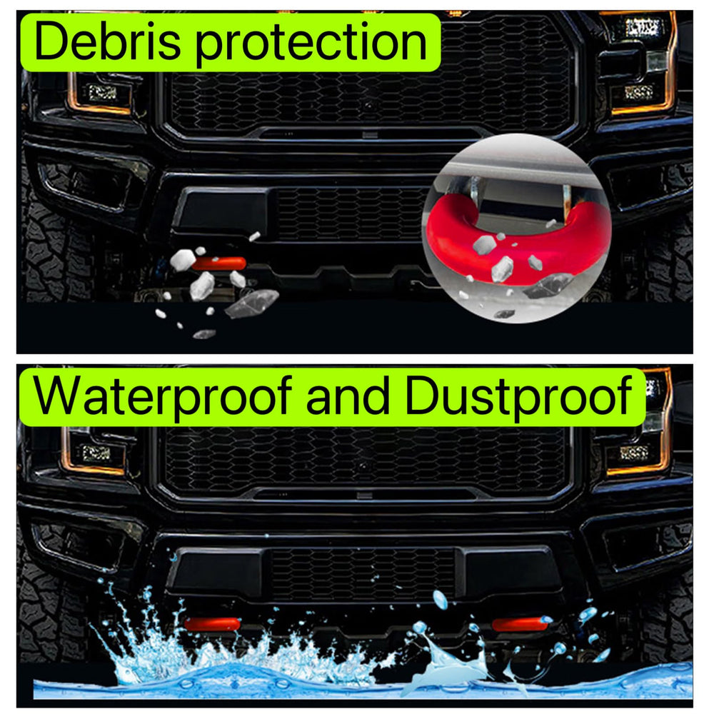 Yinnianets Toyota Tundra red detailed view tow hook cover protects against dirt.