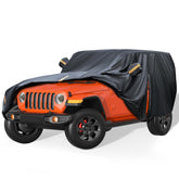 YINOK 600D waterproof car cover for Jeep Wrangler 2-door shields against rain and sun.