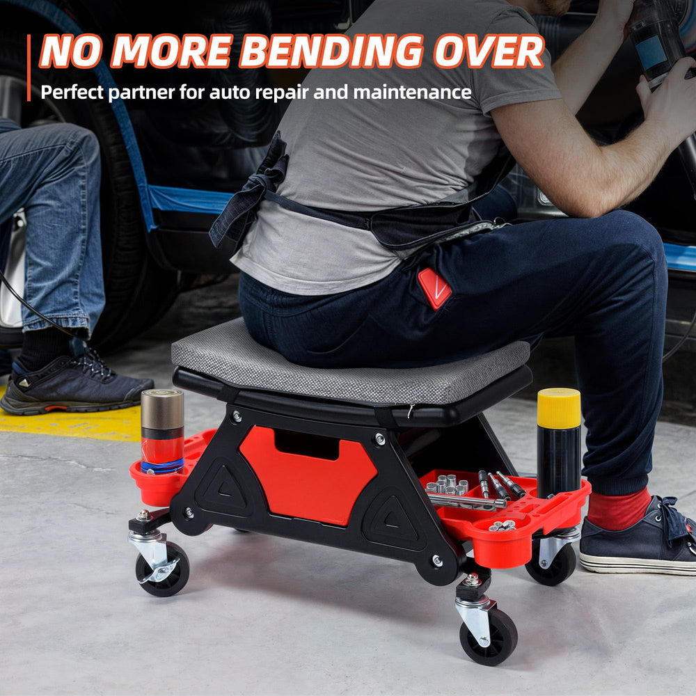 YITAHOME Mechanic Stool removable trays keep tools within easy reach.