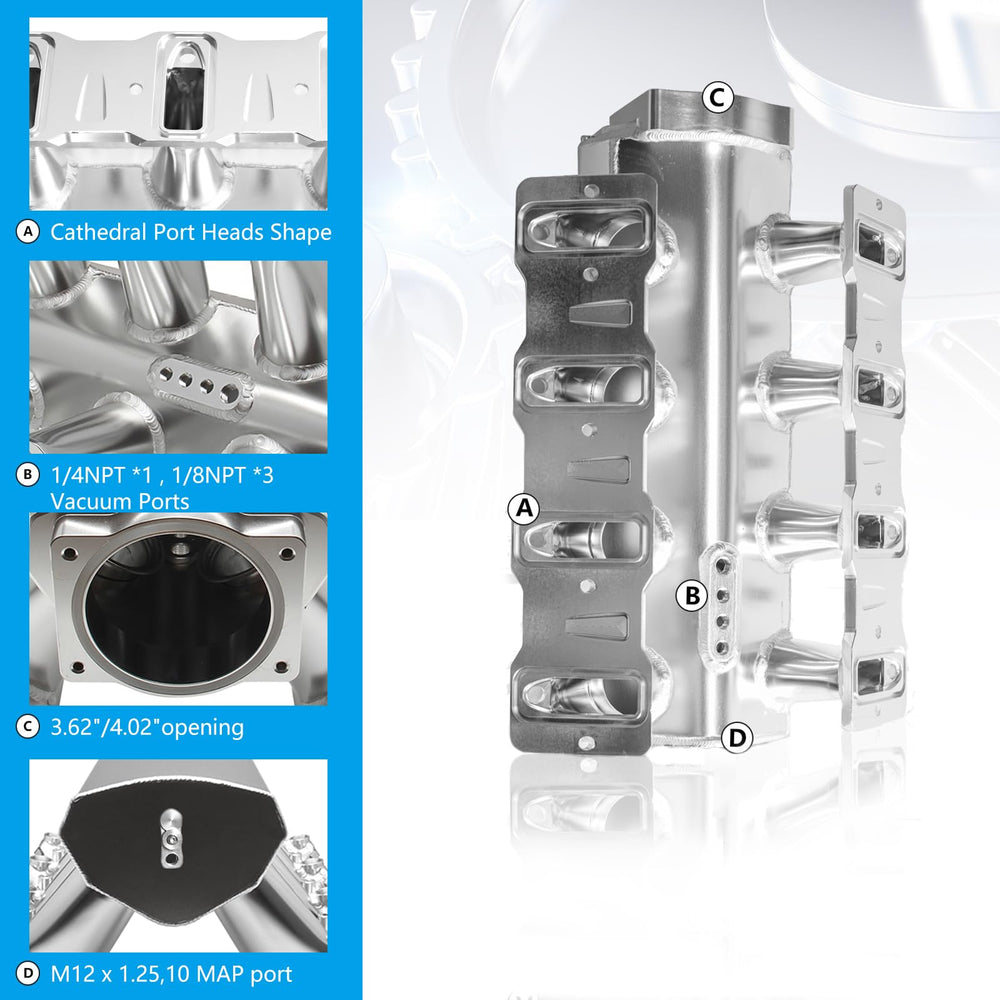 YIUIY LS intake manifold top view emphasizes 92mm bore and uniform airflow potential
