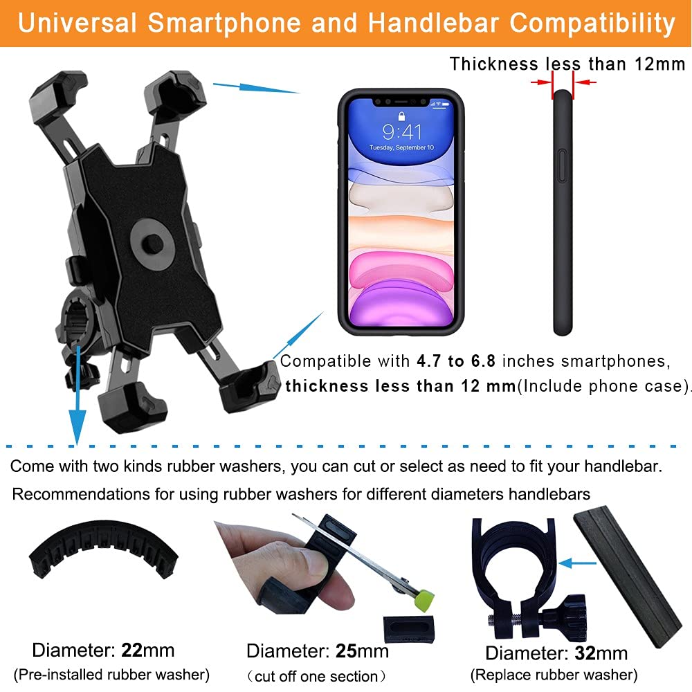 YIUJEFDA bike mount wide compatibility fits 4.7–6.8 inch devices