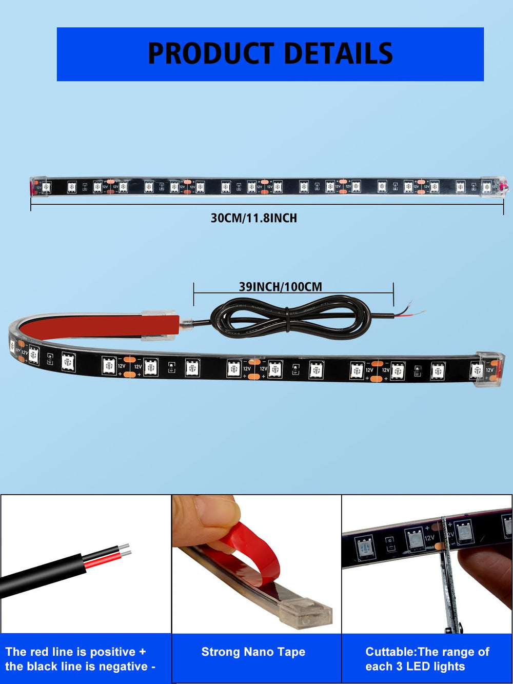 YM E-Bright red LED strip for motorcycle accent lighting