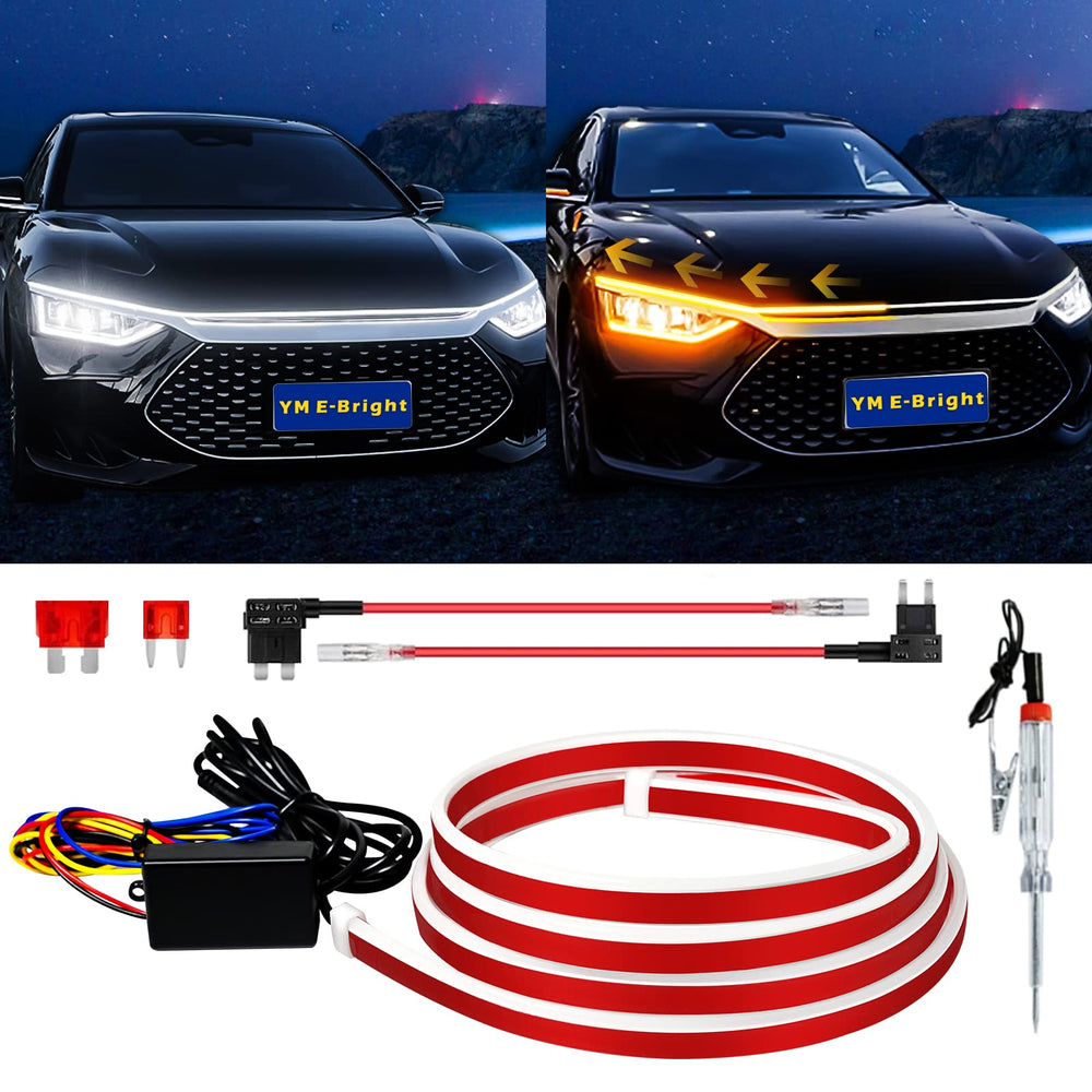 YM E-Bright sequential turn signal hood light strip with flowing amber and white running light