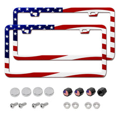 Yogrvner American Flag license plate frame front view showing durable aluminum build