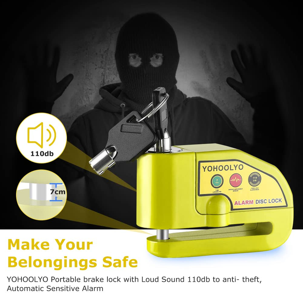 YOHOOLYO alarm disc lock fits 6 mm discs on many vehicles.