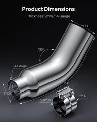 YOLANDO chrome-plated steel exhaust elbow resists rust on harsh road conditions.
