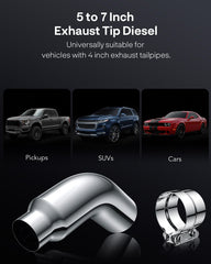 YOLANDO curved 5-7 inch elbow improves exhaust flow with a sleek chrome finish.