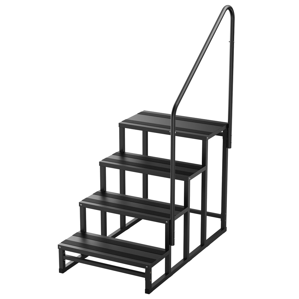 YOLANDO RV Steps with Handrail offer stable footing on four steps for safe entry
