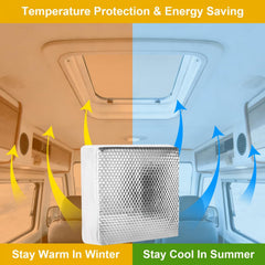 YoleShy skylight cover inside camper reduces sunlight glare and heat absorption.