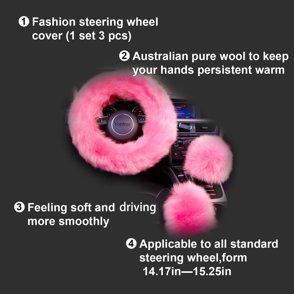 Yontree universal steering wheel pink fits most 14.5–15 inch wheels