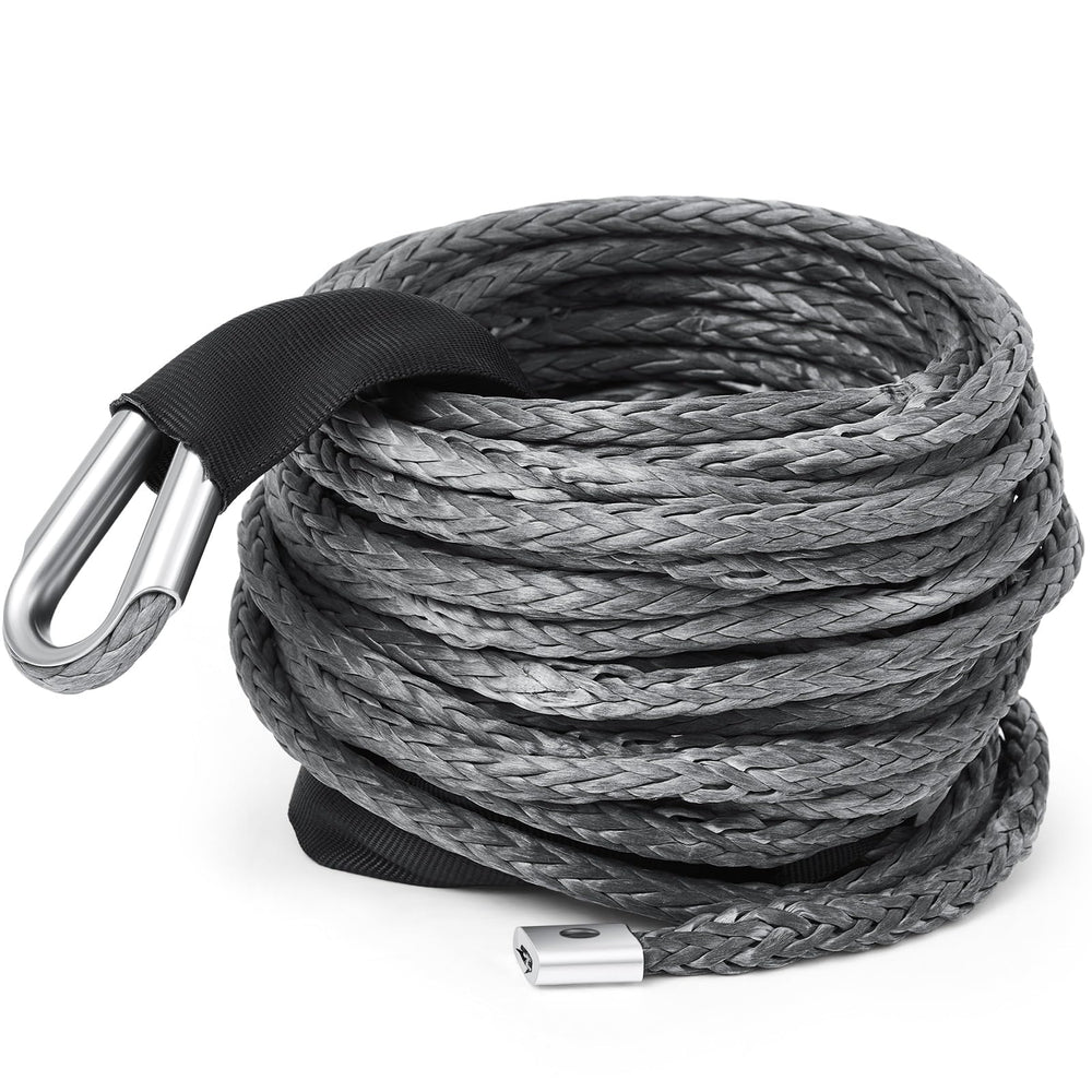Yoojahow synthetic winch rope, 38in x 50ft, gray, for heavy towing tasks.