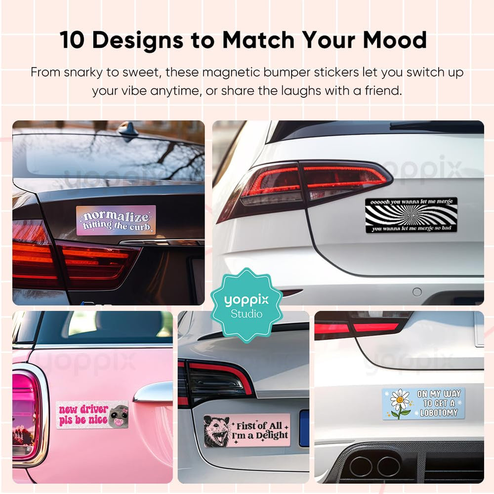 Yoppix gift-ready bumper magnets ideal for road trips and pranks