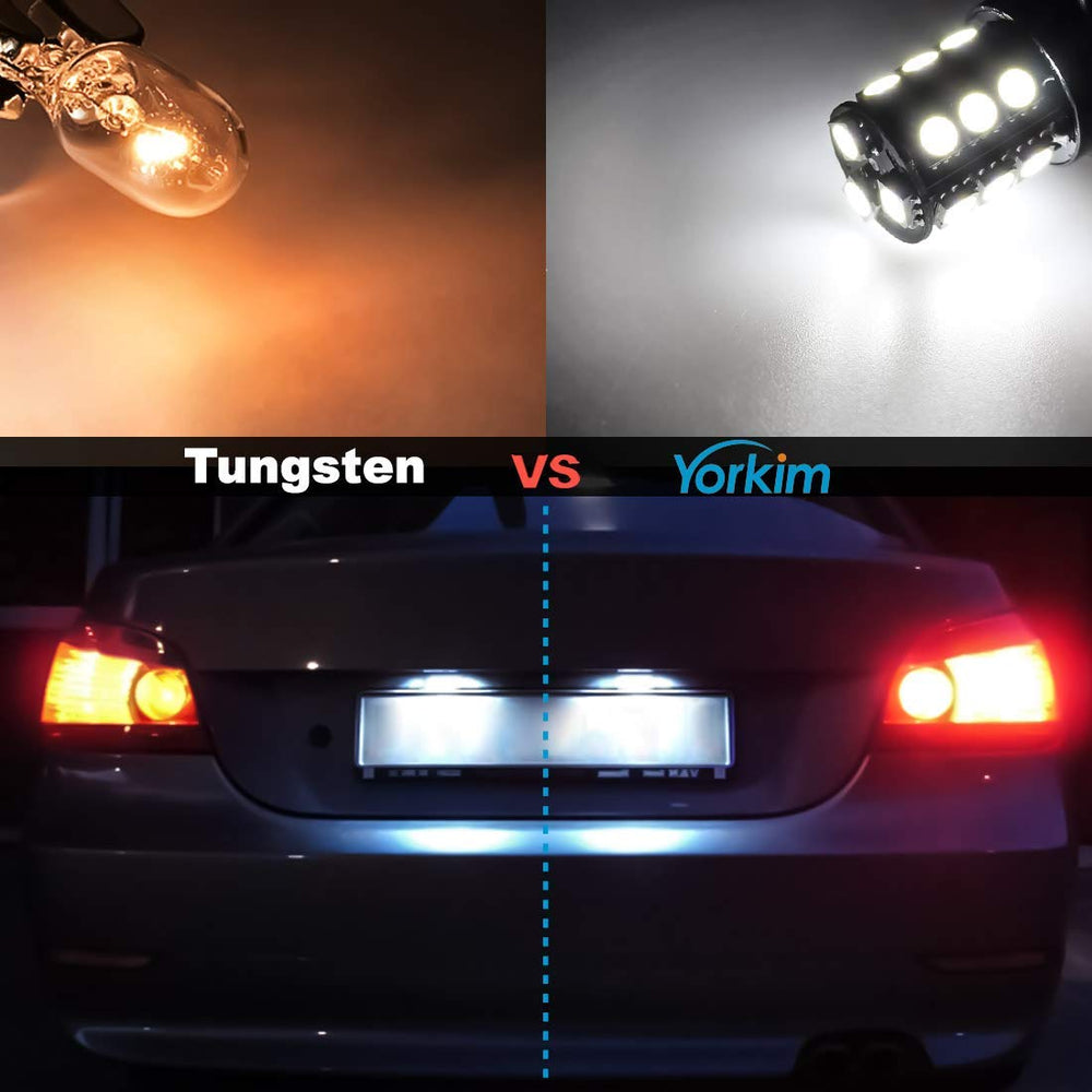 Yorkim 3157 LED bulb xenon-white glow complements interior and exterior lighting.