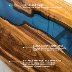 YOUMEITECH epoxy cleaner bottle demonstrating cleaning action for dull resin surfaces.
