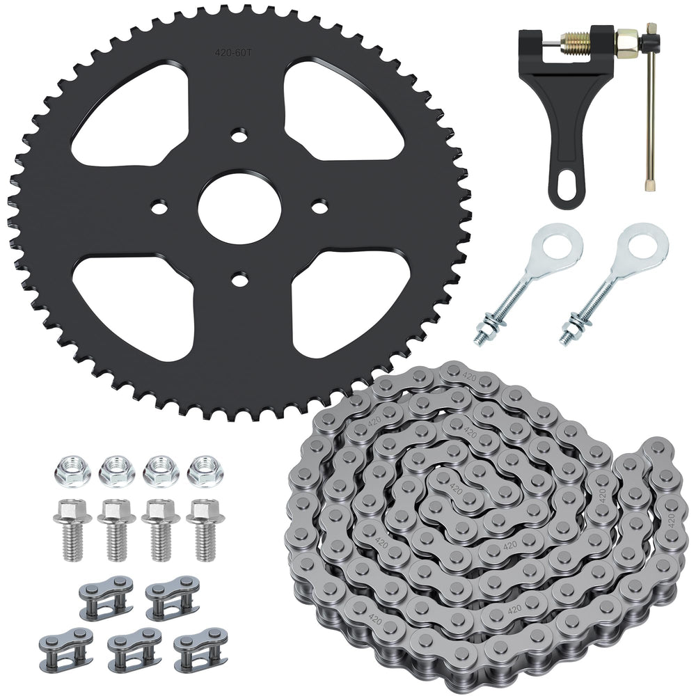 YOXUFA 60T sprocket with 420 chain, front view for reliable mini bike power