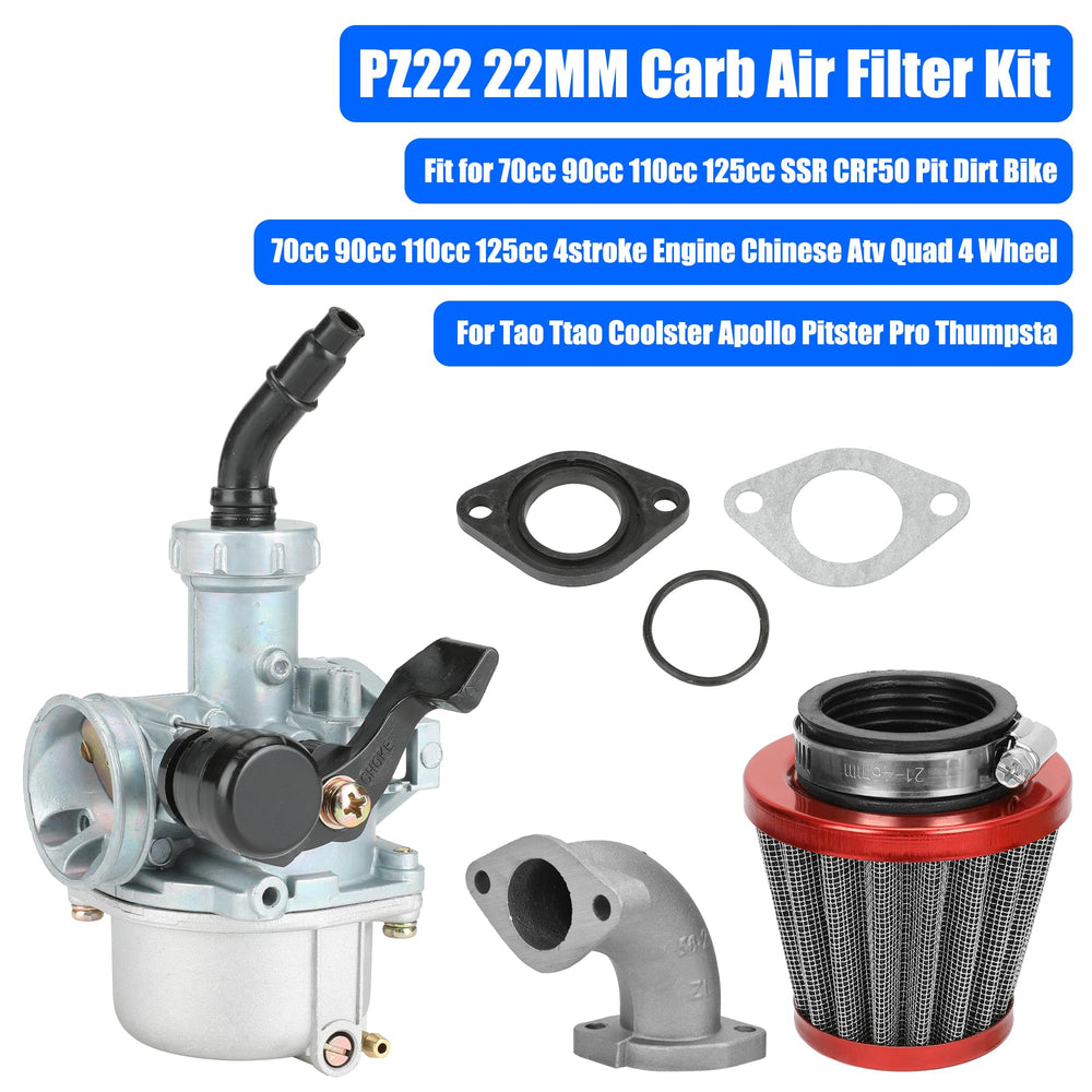 Red air filter with YOXUFA PZ22 carburetor for cleaner intake.