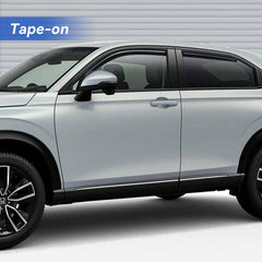 YQAUTEC HR-V window visor installation diagram shows outside-mount setup.
