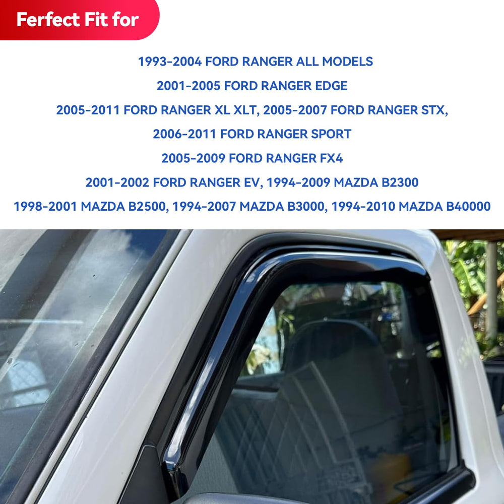 YQAUTEC window visors for Ford Ranger XL-XLT in-channel installation