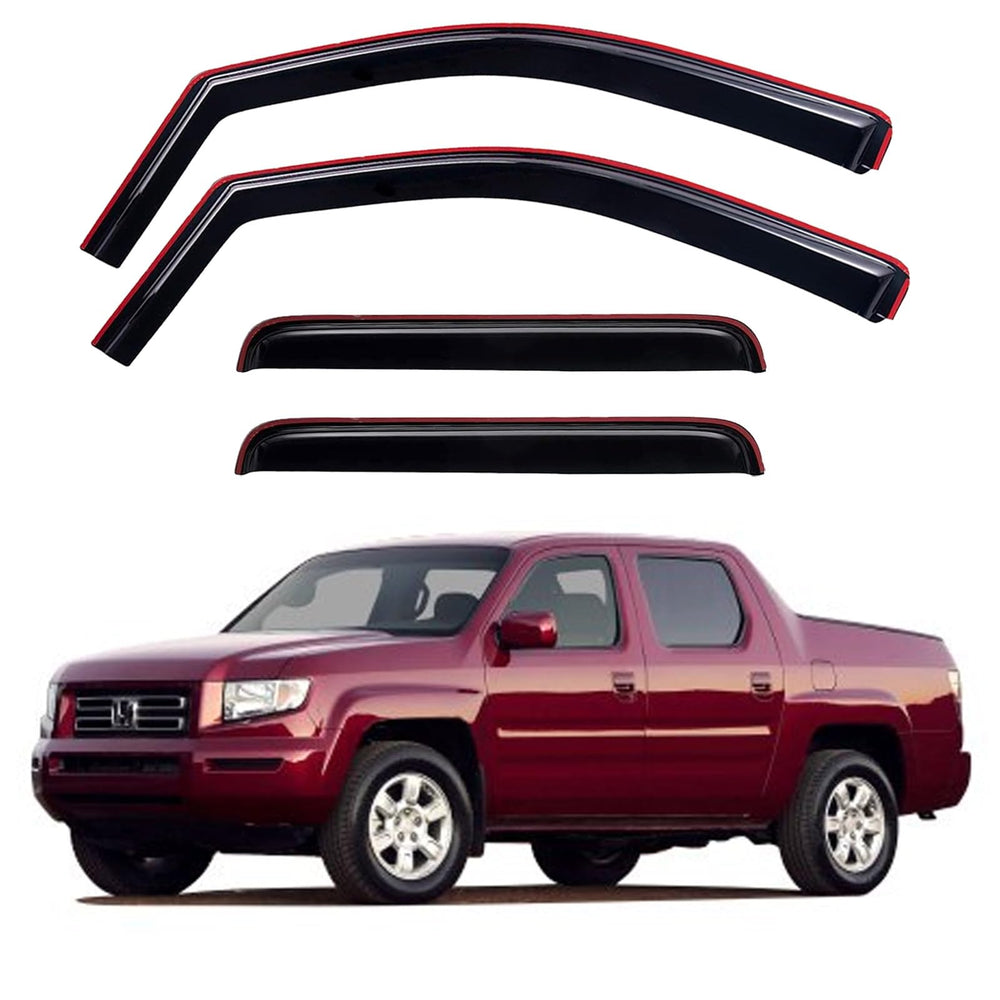 YQAUTEC in-channel window visors on a Ridgeline reduce rain intrusion while keeping airflow.