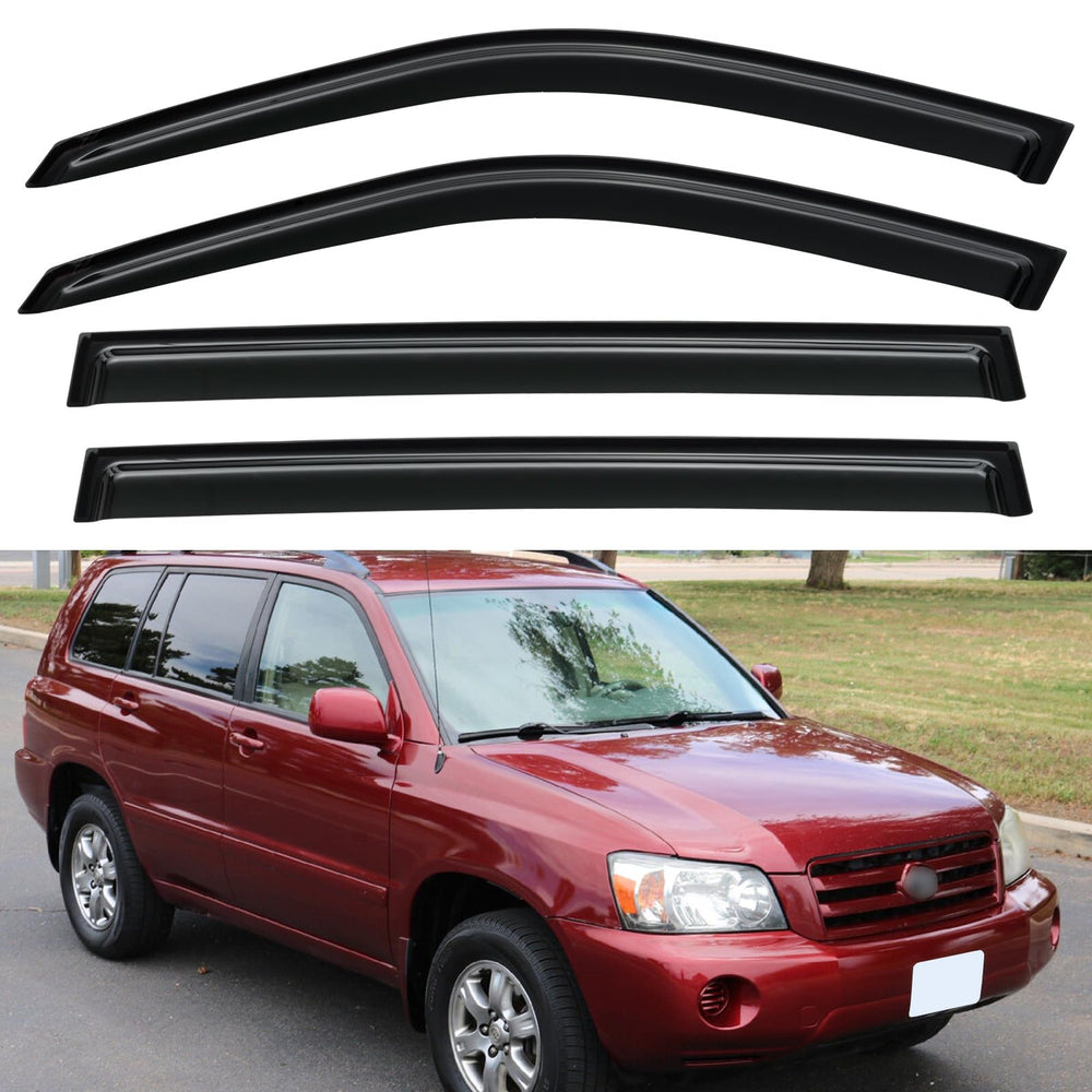 YQAUTEC out-channel window visors installed on Highlander for shade and airflow.