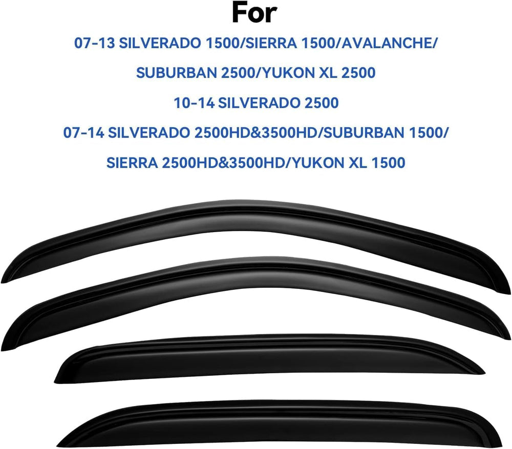 YQAUTEC Silverado 2500 Crew Cab rain guards reduce wind intrusion while driving.