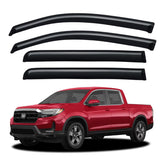 YQAUTEC Ridgeline front-left window visor out-channel for airflow and rain protection.