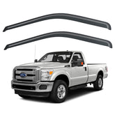 YQAUTEC window rain guards installed on Ford F-Series with outside-channel fit.