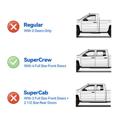 YQAUTEC F-150 side window visors enable crack-open ventilation and rain deflection.