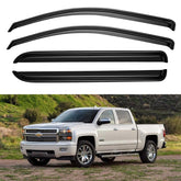 YQAUTEC window visors out-channel fullsize crew cab in use, deflecting rain while allowing airflow