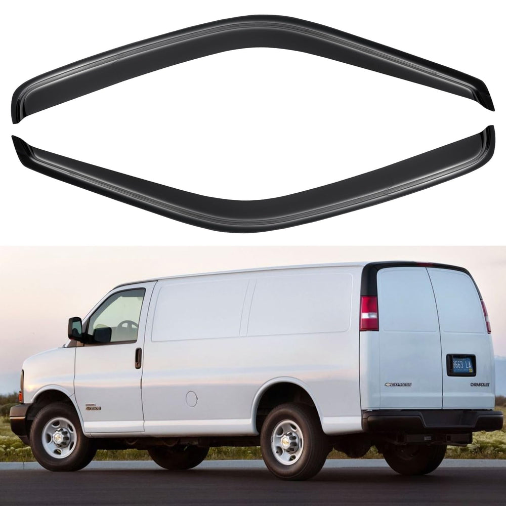 YQAUTEC window visors installed on Chevy Express front doors reduce rain intrusion.