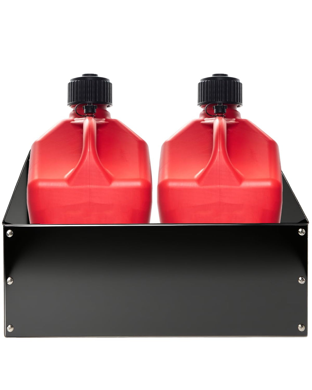 YQDHYLYH fuel jug holder rack secures two cans on a trailer.