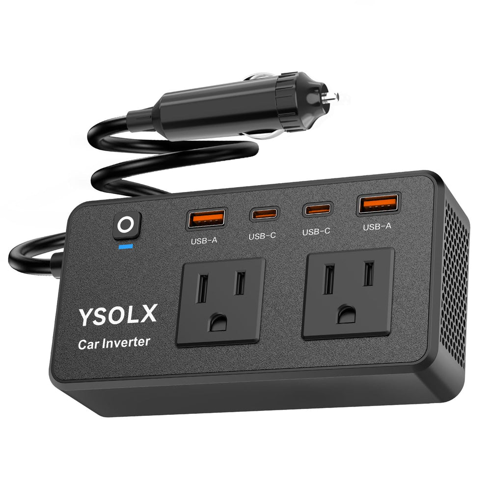 YSOLX 300W car inverter front view powering devices on the go.