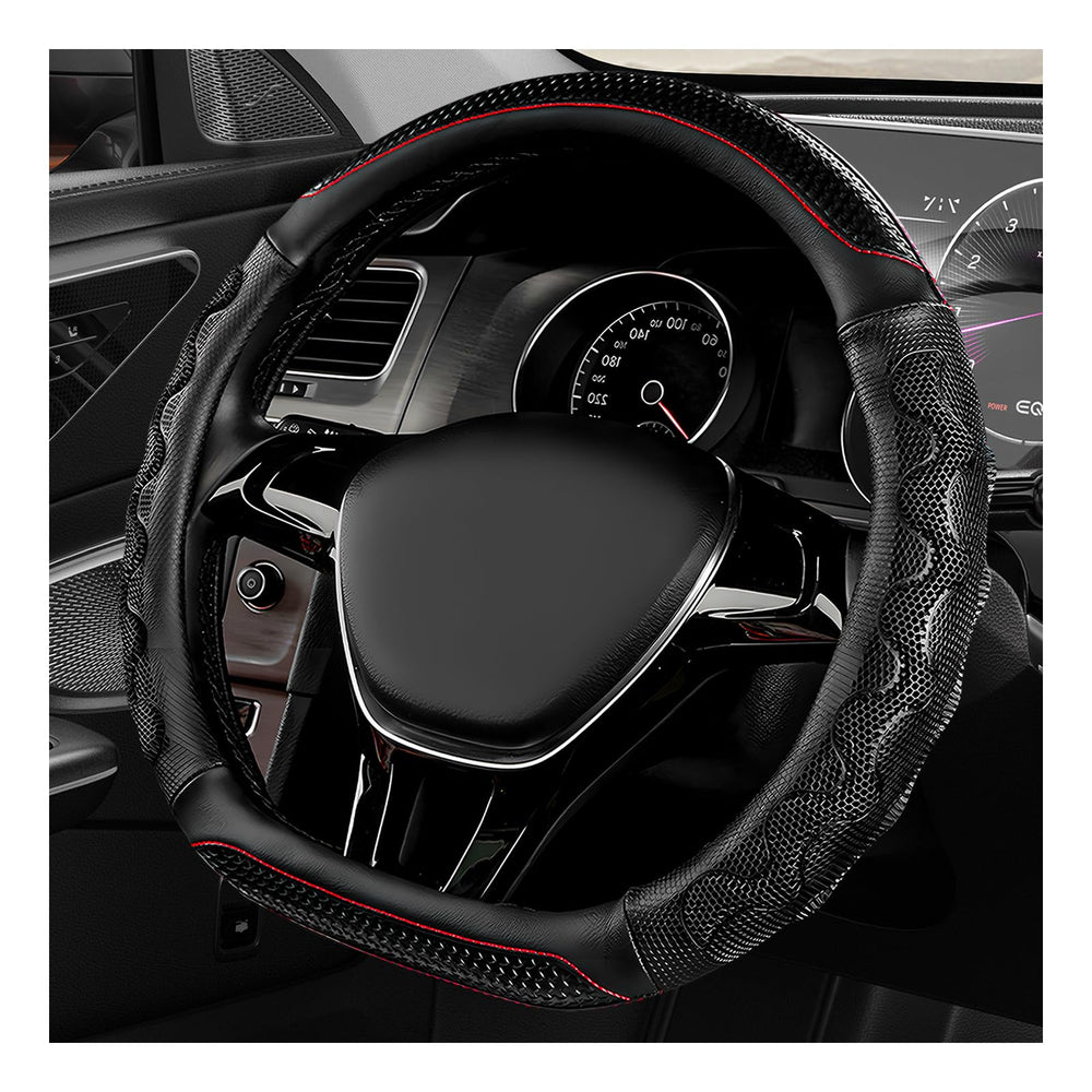 YTFRL D-shaped steering wheel cover with 3D honeycomb anti-slip grip for secure driving