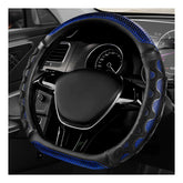 YTFRL D-Shaped steering wheel cover blue anti-slip honeycomb for secure grip.
