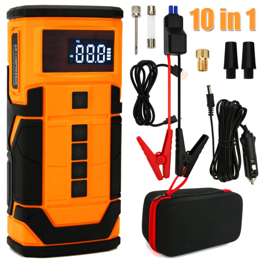 Yttcraft in-car usage scenario with jump-start, tire inflation, and device charging.