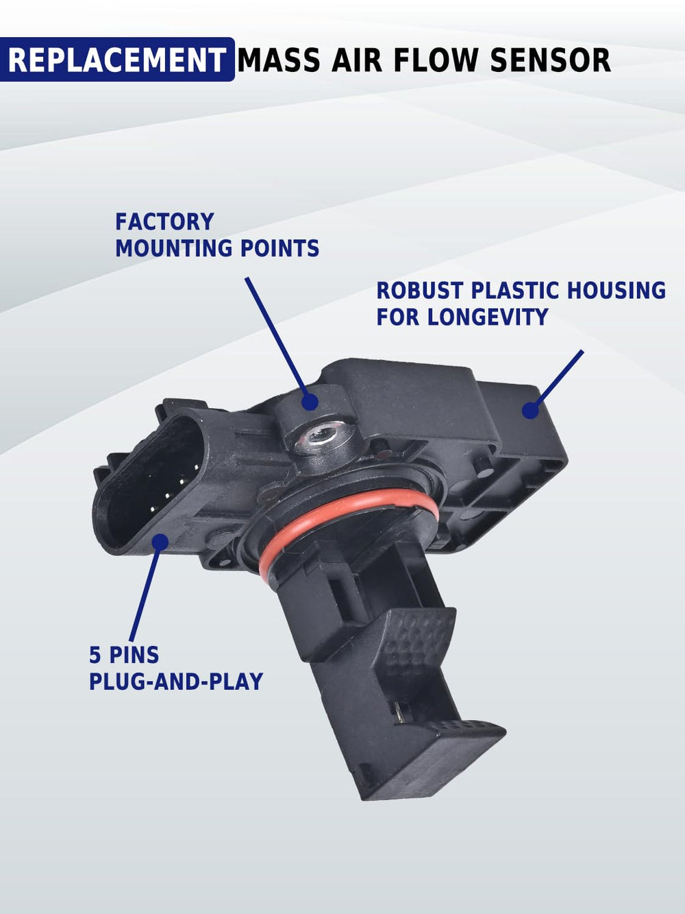 YUANCHINB MAF sensor under-hood view shows compact direct-fit design.