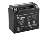 Yuasa Yuam62rbh battery front view for easy vehicle fit and handling.