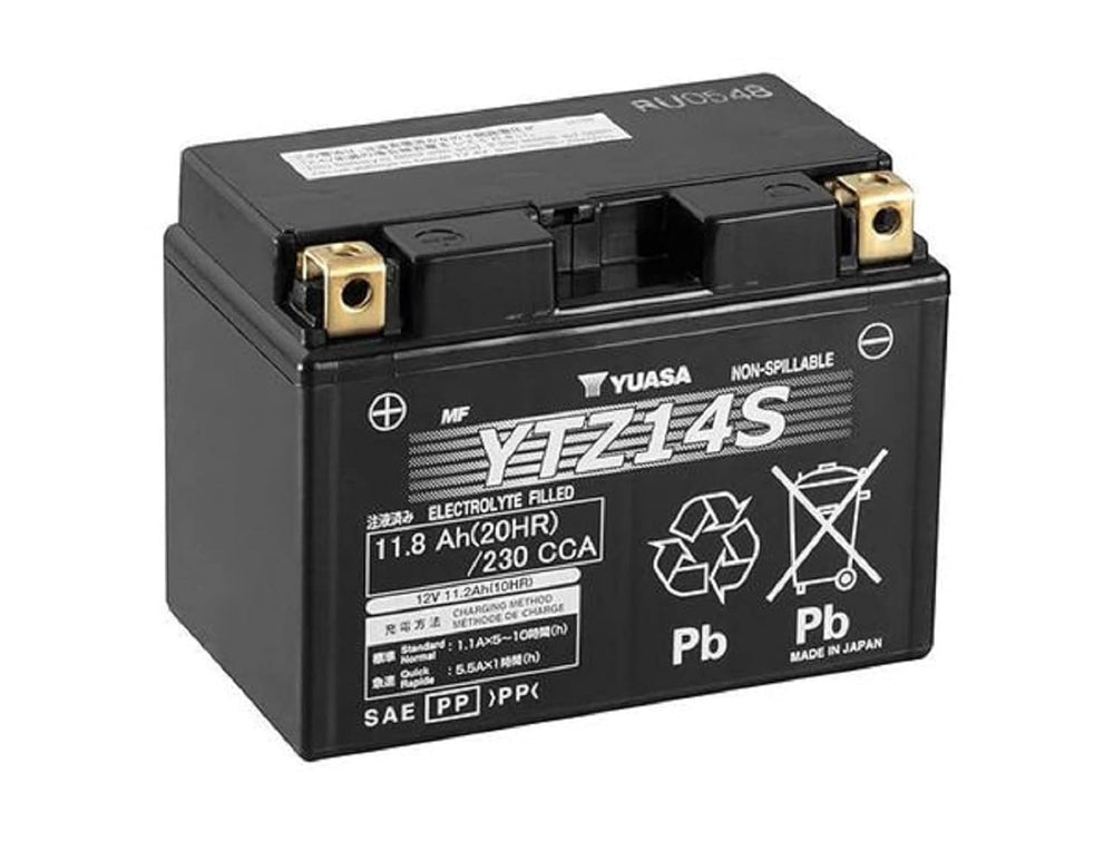 Yuasa YUAM72Z14 factory-activated battery ready for installation with dependable starting power.